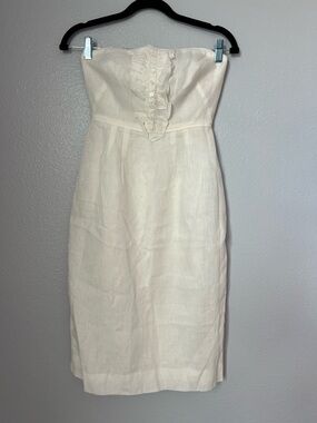 J. Crew Vintage Cream Strapless Linen Dress with Ruffle Front